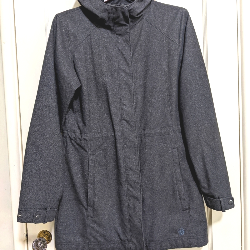 EUC Women's Mountain Hardwear Charcoal Tweed Long Trench Jacket Size Medium